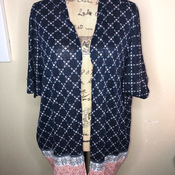 Torrid Dolman Sleeve Border Print Style Blue,White & Peach Open Cardigan Size 20 - Picture 1 of 9